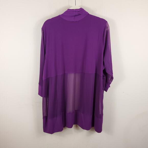 Catherines Mesh Inset Long Length Open Front Cardigan in Purple Size 2X - Picture 7 of 10
